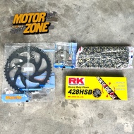 Chain sprocket for GPX Legend 150/200/250 - RK 428 HSB chain without seal, black yellow
