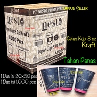 1 Box of Paper Cups 8 oz 8oz Kraft Motif contains 1,000 pcs Heat Resistant HOT Anti-Leak NESTO 8oz P