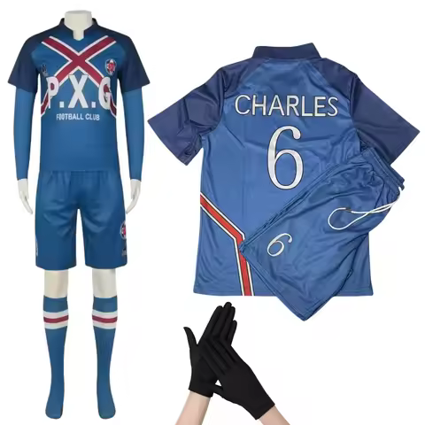 Anime CHARLES Cosplay Costumes Mens Football Club Jersey #6 Charles Soccer Uniform Halloween Party S