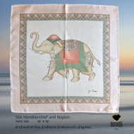 ผ้าเช็ดหน้า ผ้าไหม Silk handkerchief napkin 18"x18" -Elephant 01-จิม ทอมป์สัน Jim Thompson