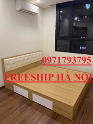 Giường ngủ gỗ công nghiệp có ngăn kéo và bọc đệm 1m6X2M