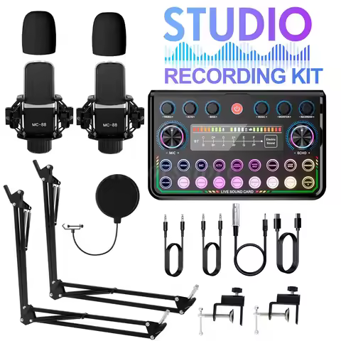 Podcast Equipment Bundle Home Studio Recording Kit Music Mixer 2* Headphones Kit