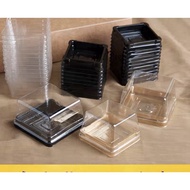 50g / 80g Mooncake Plastic Tray Container casing ~ Square Gold Tray Mooncake Transparent Kuih Desser