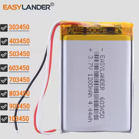 3Wires 603450 3.7V 1200mAh Li-Polymer Li-ion Battery Lipo 303450 403450 503450 703450 803450 903450 