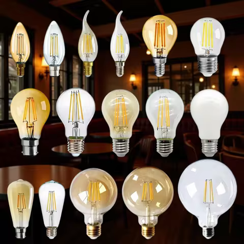 3pcs Retro Led Light Bulb E27 B22 E14 C35 A60 ST64 AC220-240V Edison Filament Bulb Vintage Warm Glas