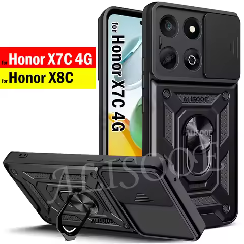 Funda for Honor X8C X7C 4G Case Slide Camera Lens Ring Stand Holder Shockproof Phone Cover for Honor