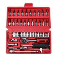 New 46pc Tool Box Set [Ready Stock] Chrome Socket Wrench Set Spanar Box Untuk Motor Dan Kereta Senan