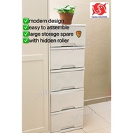 Premium Quality 5 Tier Plastic Drawer / Cabinet / Storage Cabinet With Rollers#Full White