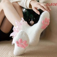 CLEOES 3D Cat Paw Socks, Paw Pads Cold-proof Cat Paw Plush Socks, Cute Kitten Claw Sleep Sock Coral 