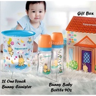 LIMITED EDITION ORIGINAL TUPPERWARE Happy Bunny Baby Bottle 9Oz One Touch Canister 2L Happy Bunny Bundle / Botol Susu