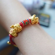 貔貅寶寶招財咬錢 皮繩手鍊 14K包銅保色