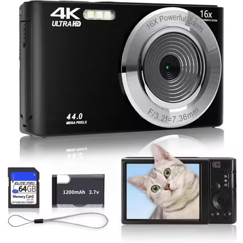 4K Digital Cameras for Photography 16X Digital Zoom Children Student Compact Camera 44MP Autofocus Y
