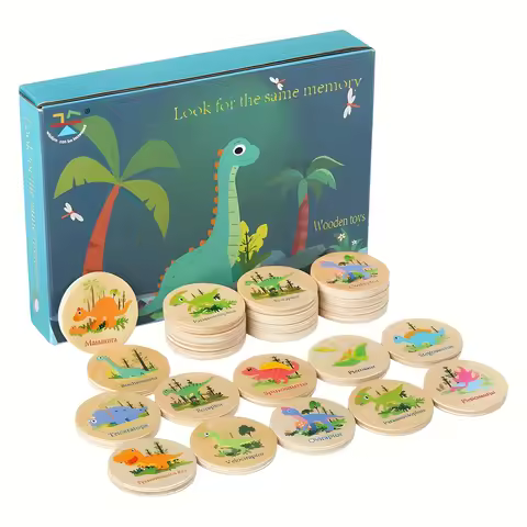 Children's Wooden Memory Matching Game with Educational Dinosaur, Animal, and Ocean-Themed Toys to F