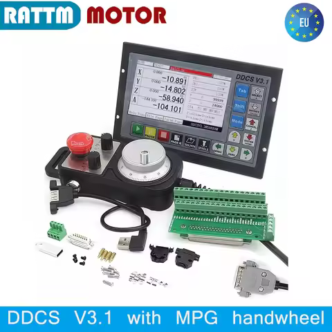 【EU US】 CNC PLC 4 Axis offline Motion Controller DDCS V3.1 500KHz PLC & Pendant Handwheel with Emerg