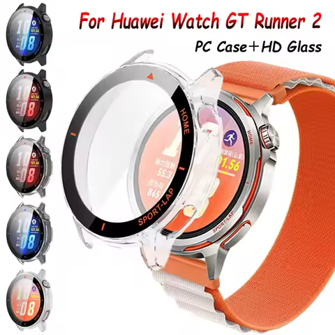PC Case+HD Glass For Huawei Watch GT Runner 2 Shellmembrane Integrated Antiscratch Protective Shell