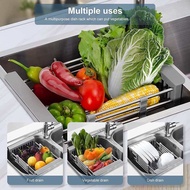 [Local Seller] Adjustable Stainless Steel Sink Drainer Basket Tray Rack for Dish Vegetable Fruit On Counter Dish Rack