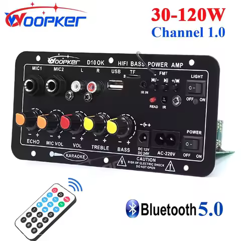 Woopker Audio Amplifier Board D10/ D10-II with Bluetooth AUX USB 30-120W for 4 Ohm Speaker 110V-220V
