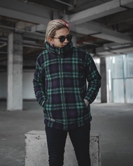 Kqa plaid shirt jacket flannel pria
