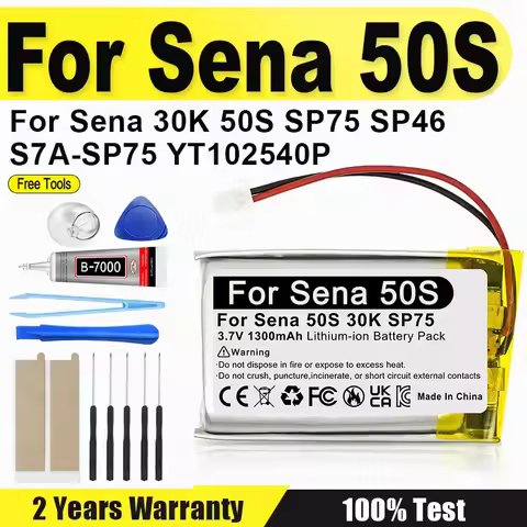Brand-New 3.7V 1300mAh Rechargeable Battery For Sena 30K 50S, Sena50S SP75 S7A-SP75 Motorcycle Bluet