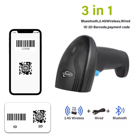 Portable Handheld 2.4G 1D 2D Barcode Scanner with LCD Screen, Bluetooth Wireless Reader for Express
