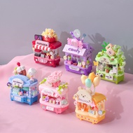 Creative Night Market Shop Building Block Flower Shop Street View Building Girl Bookcase Decoration 