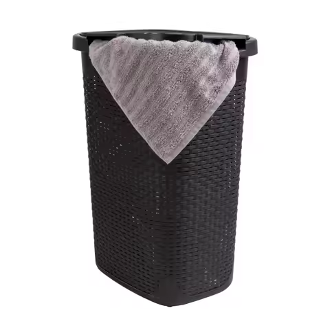 60L Slim Laundry Hamper Clothes Basket Lid Plastic 17.65"L x 13.75"W x 24.15"H Black