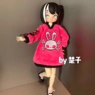 Cute Rose Red Skull Rabbit Sweatshirt ob22 azone 1/6 Preppy Style y2k Fur Ball Pile Socks