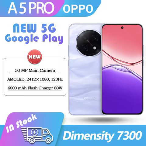 NEW Original OPPO A5 Pro 5G Google Play 6000mAh 80W SuperVOOC Dimensity 7300 6.7 Inch OLED 120Hz 50M