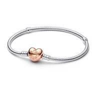 Pandora Sliver Heart Clasp Snake Chain Bracelet สร้อยข้อมือหัวใจสีโรสโกลด์โรส 16cm|17cm|18cm