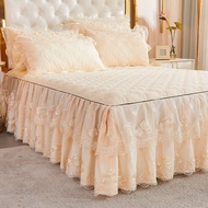 Korea Solid Brushed Bedspread Set Lace Quilted Butterfly Queen King Size Ruffles Bedskirt Double Bed