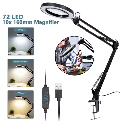 NEW 72LED 8X/10X Illuminated Magnifier USB 3 Colors LED Magnifying Glass for Soldering Iron Repair/T