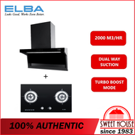 Elba Designer Hood Monza 2000 M3/HR EH-Q9327ST(BK) + ELBA EGH-K8842G(BK) 2 Burners Glass Stove - Ful