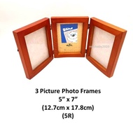 SB Triple 5x7 Picture Frames Hinged Wood 3 Opening Frame Vertically Display with Glass Front, SBX000