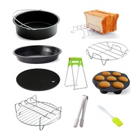 【The-Best】 10pcs Airfryer Accessories Set 8/7/6 Inch Airfryer Baking Basket Pizza Plate Grill Pot Cook Tool For Party Kitchen Accessories