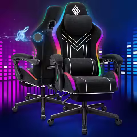 Ergonomic Reclining Gaming Chair with Music LED Lights and Bluetooth Speakers, 155° Tilt, for Adults