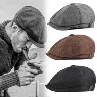 Vintage Men Beret Newsboy Hats Cotton Beret Hat Flat Brim Adjustable Men