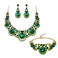Women's Teardrop Crystal Statement Necklace Cluster Hollow Dangle Earrings Chain Bracelet Bib Jewell