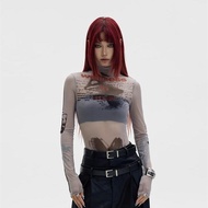 y2k y2k Women's Clothing Translucent Tops Hot Girls Clothes Gauze Bottoming Shirts Slim-Fit Sunscree