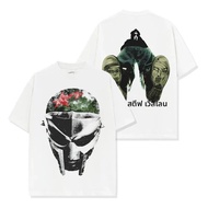 เสื้อยืดแขนสั้นคอกลมพิมพ์ลายสองด้านสไตล์อเมริกันฮิปฮอป MF Doom ทรงหลวมสำหรับผู้ชาย ใส่สบายๆ