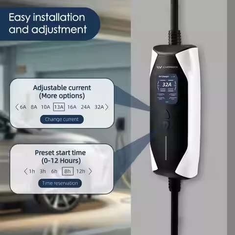 EVcharger4U GBT Portable EV Charger Station 1Phase 32A 7KW 5M/7M Type B Protection for Chinese GB/T 