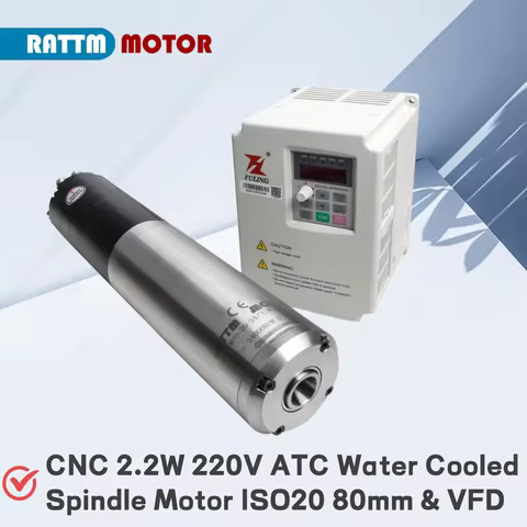 High Speed CNC Water Cooled RTM80-20-24Z/2.2 2.2kw 220v ISO20 Atc Spindle Motor with ISO 20 Automati