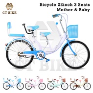 Bicycle 22 inch 3 Seater Mother and Baby Parents Bike Outdoor Family Outing Exercises Cycle Single S