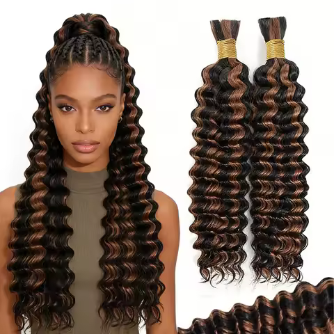 Hair Bulk 100g/Pack Brown highlights Human Braiding Hair for Boho Braids 22Inch Curly Boho Hair 12A 