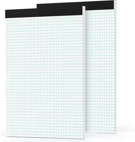 2-Pack Graph Paper Pad 8.5 x 11, 4x4 Grid with Easy Tear, White 70 GSM for Notes and Drawings
