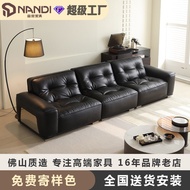 Italian Minimalist Leather Sofa, Large Living Room, Big Black Cow Sofa, 2025 New Black Diamond Sofa
