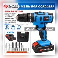 Bor baterai bor cas bor cordless hujia 36 volt besi beton kayu fullset