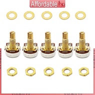 GLO 5pcs A500K Potentiometer Splined  Electric Guitar Bass Effect Amp Tone Volume
