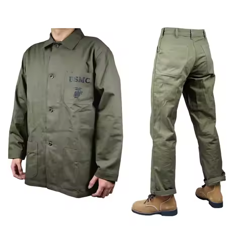 WWII US Soldier USMC Uniform HBT Suit Casual Training Replica of The Coat Pants Tactical Coat Leisur