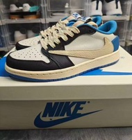 💜Travis Scott×Fragment Design ×Nike Air Jordan 1 Low OG SP 三方聯名「Military Blue」倒勾 白藍黑波鞋 男女同款 跑步鞋 運動鞋 