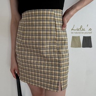 LULUS [A05220030] C Back Waist Elastic Plaid Small Slit Skirt 2 Colors220421